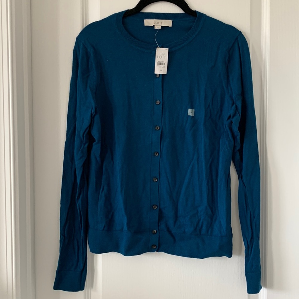 NWT LOFT 100% Cotton Crew Neck Buttoned Down Cardigan Sweater
